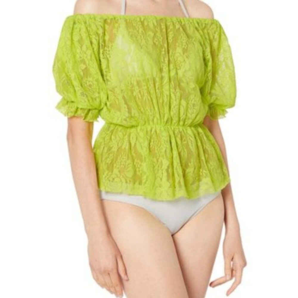 New BCBGeneration Beach To Bar Off The Shoulder Top Chambray Size L/XL